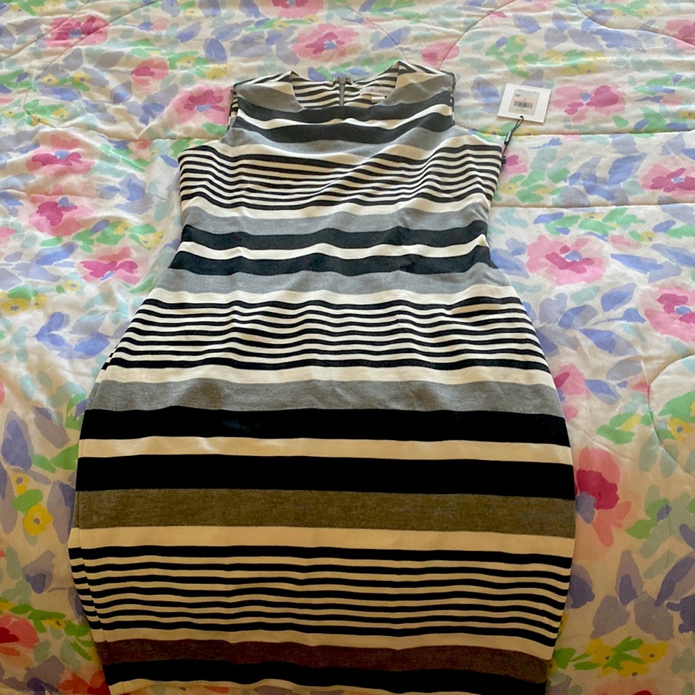 NWT Black and white Striped Calvin Klein dress